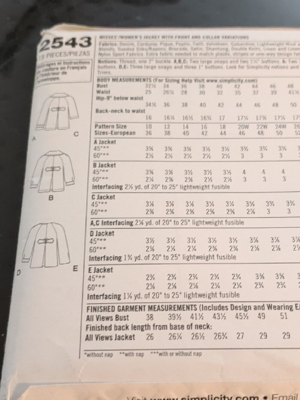 Simplicity Pattern 2543 Women's Jacket - Button Front New Uncut - Picture 5 of 6